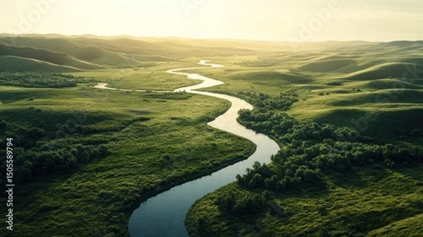 Obraz Serene winding river through landscape