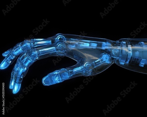 Obraz Translucent robotic hand in blue