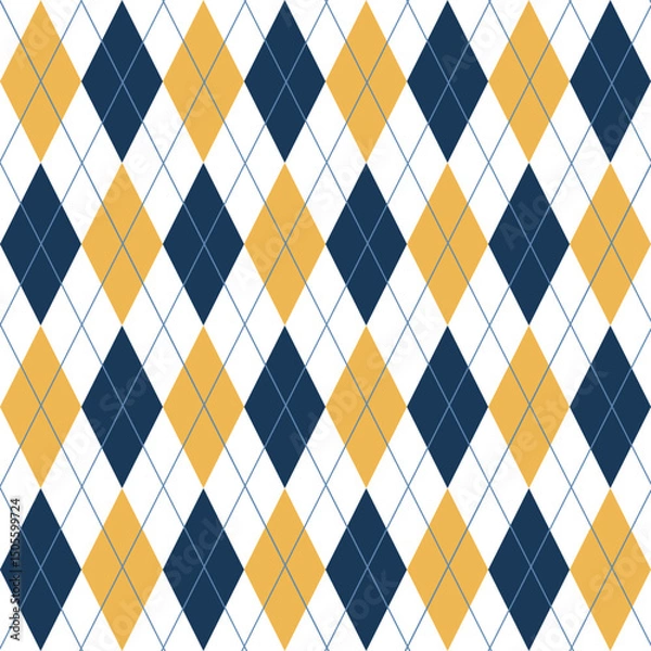 Fototapeta Yellow and blue argyle pattern. geometric pattern design for background, wallpaper, clothing, textile, wrapping, print, shirt