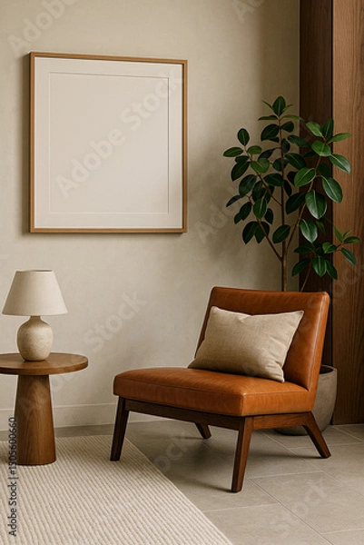 Obraz Square Frame Mockup in Serene Leather Lounge Corner