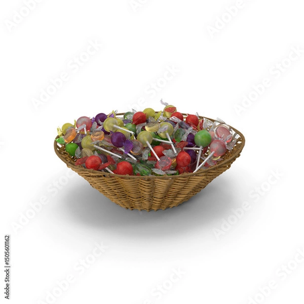 Fototapeta Wicker Basket with Mixed Wrapped Hard Candy isolated on transparent background