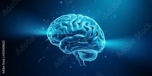 Fototapeta Digital brain illustration with neural network connections, artificial intelligence, futuristic technology, and data science concept