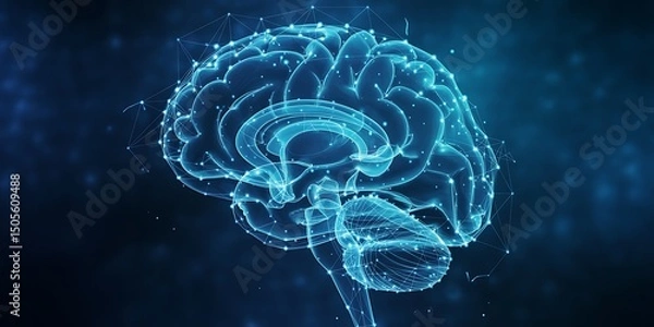 Obraz Digital brain illustration with neural network connections, artificial intelligence, futuristic technology, and data science concept