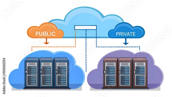 Fototapeta Cloud computing enables digital transformation through integration of public and private cloud solutions, enhancing DevOps practices