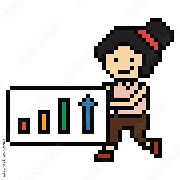 Fototapeta Cartoon cute pixel cartoon 8bit character business woman office smart work graph game decoration business 8 bit female lady businesswoman career character png vector.