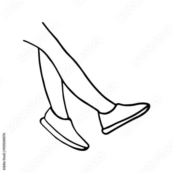 Fototapeta Vector black and white doodle style image of female legs in shoes. Основные RGB