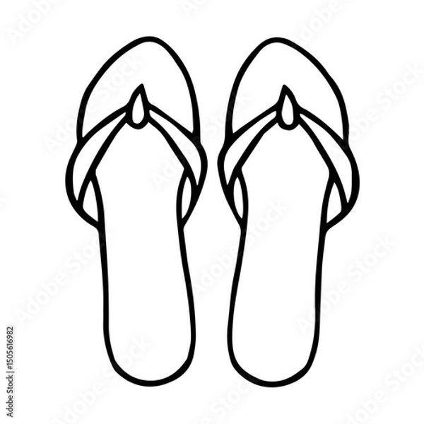 Fototapeta Vector black and white doodle style image of a pair of women's flip flops. Summer shoes. RGB