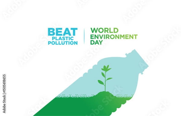 Fototapeta #BeatPlasticPollution, World Environment day concept 2025 3d tree background. 
