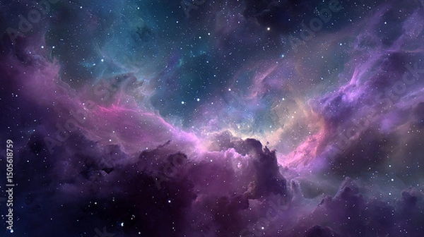 Fototapeta Vibrant cosmic nebula with stars and clouds of interstellar dust in the vast expanse of space