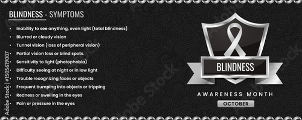 Fototapeta Blindness Awareness ribbon with Symptoms, Shield Design with Pattern Based Background.
