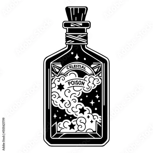 Obraz Vintage poison bottle design with celestial theme and stars  