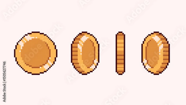 Fototapeta  Golden coin spinning pixel art animation frames.   Rotating money elements.  8 bit. Game development, mobile app. Isolated vector illustration.
