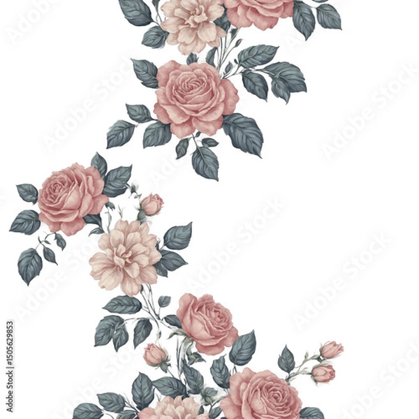 Fototapeta Vintage floral pattern dusty rose repeat design on transparent background transparent background isolated png stock