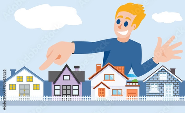 Obraz Choosing and finding the right house. Finding the right house in the neighborhood.