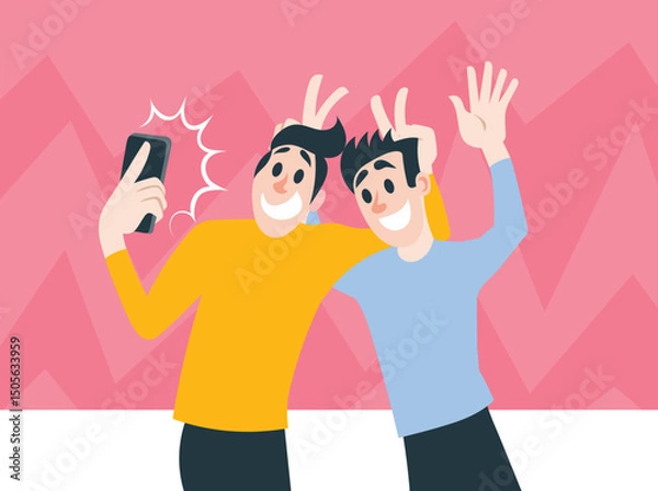 Obraz Friends Meeting. Two friends taking a selfie.