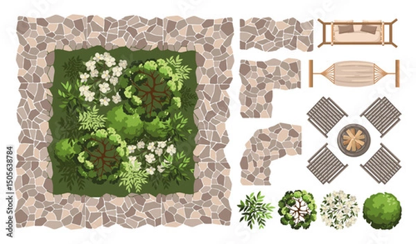 Fototapeta Top view of Garden and Landscape elements. Entourage design. - Vol.1