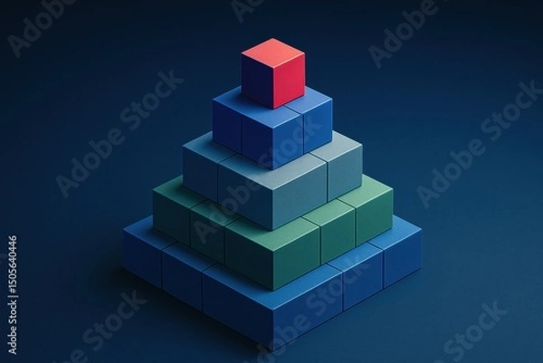 Obraz A pyramid constructed isometric blocks in varying hues symbolizes strategic decision-making and business growth through organized planning and innovation