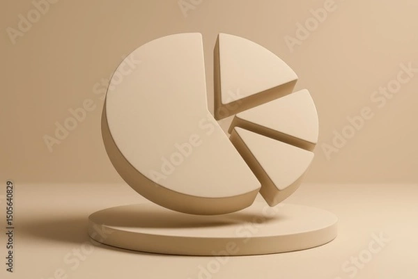Fototapeta A floating three-dimensional pie chart with raised segments symbolizes strategic business decisions growth and innovation in a realistic presentation