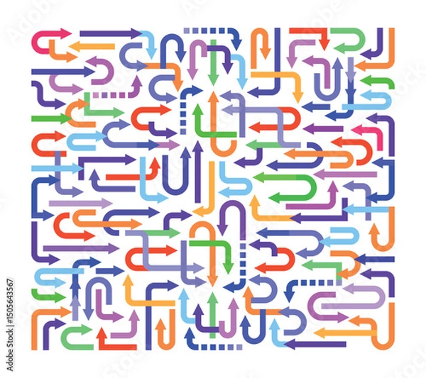 Obraz Abstract vector background of many colorful arrows pointing in different directions.