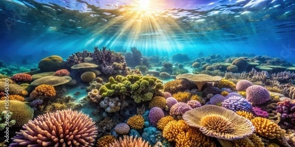 Fototapeta Sunny day at the Great Barrier Reef, coral, reef,  coral, reef