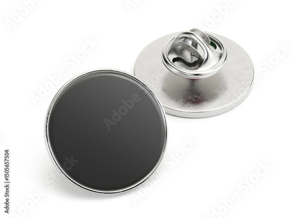 Obraz Empty enamel pin mockup - Blank round Black silver lapel badge mock up