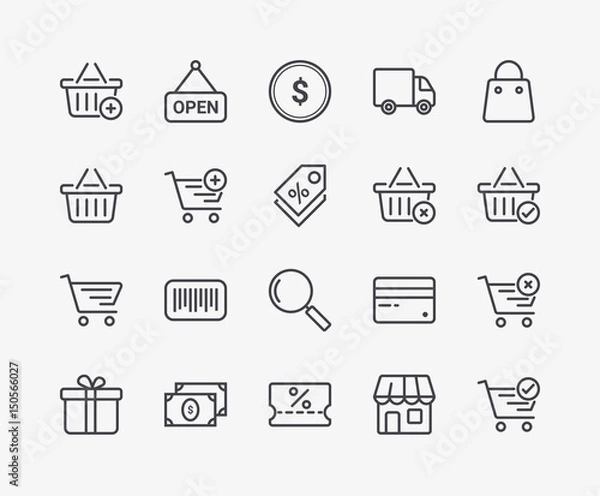 Fototapeta Zestaw ikon linii wektor koszyk na zakupy. Edytowalny skok. 48x48 pikseli Perfect.