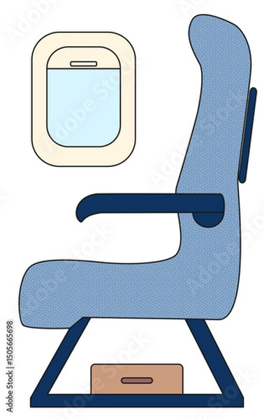 Fototapeta Chair in the Cabin of the Plane and a Window beside. Vector Illustration - Interior of the Plane