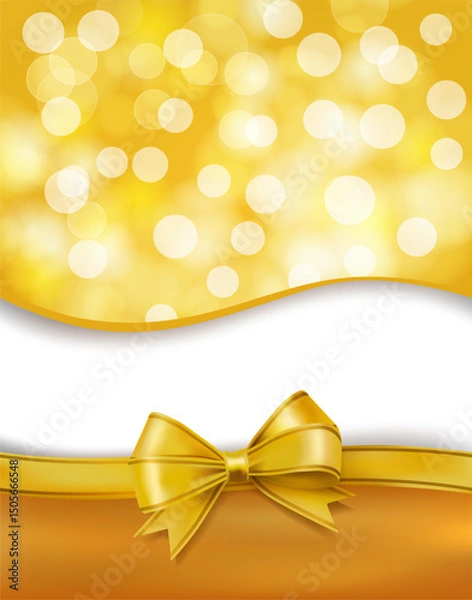 Obraz golden bow and holiday blurry bokeh yellow background. vector illustration