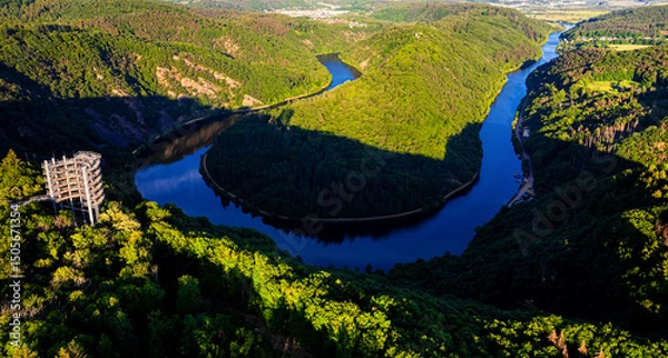 Fototapeta the famous german Saar river loop panorama