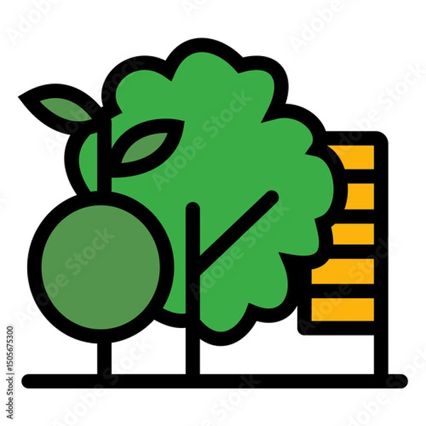Fototapeta Urban Elements Vector Illustration with Tree, Building, and Traffic Symbols