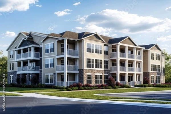 Fototapeta 3D Rendering of Modern Multi-Story Apartment Building