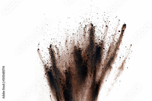 Fototapeta Brown powder explosion isolated on white background.
