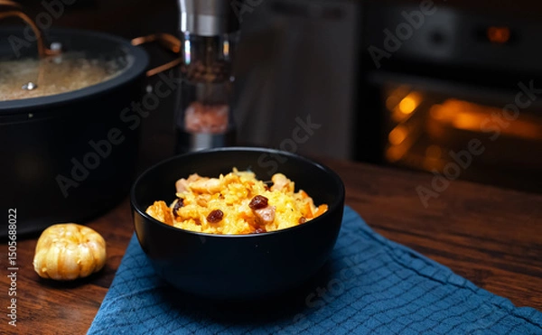 Obraz Freshly Cooked Chicken Pilaf Served in Bowl.
