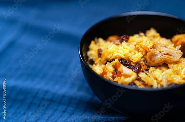 Obraz Freshly Cooked Chicken Pilaf Served in Bowl.