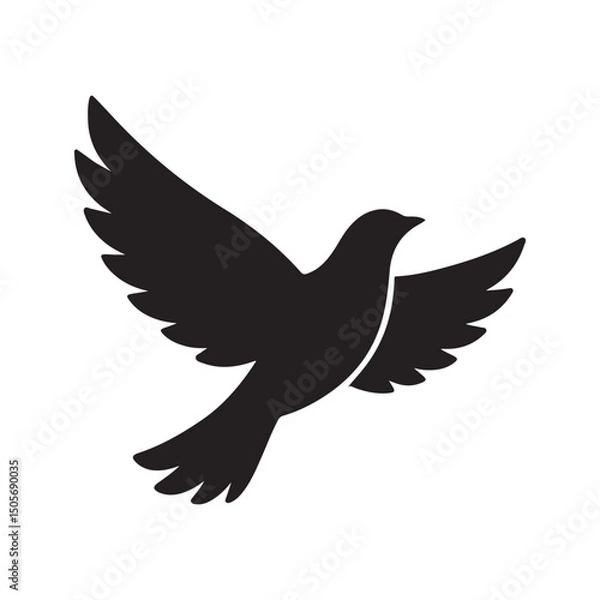 Fototapeta Clean Black Bird Silhouette with Outstretched Wings Soaring Upward on Plain Background