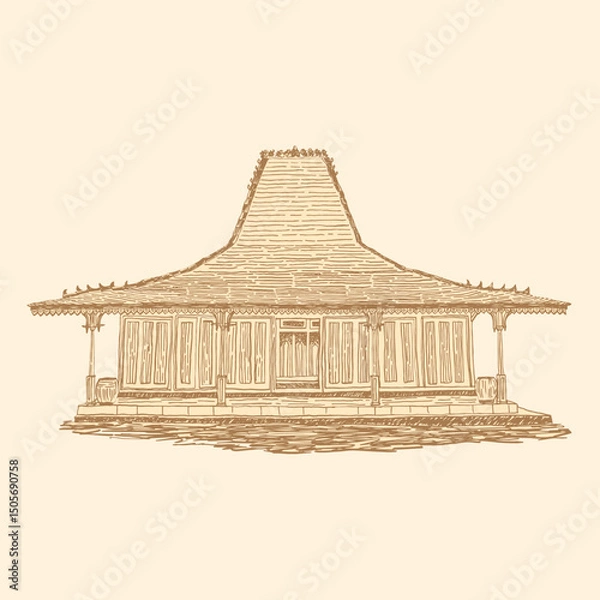 Obraz indonesian java joglo house traditional line art illustration