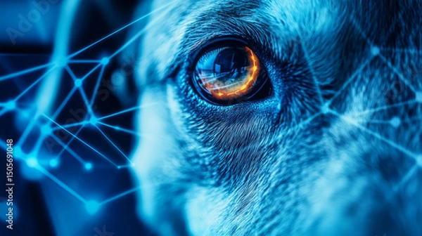 Obraz Cybernetic exploration enhanced canine vision digital landscape art futuristic close-up technology focus