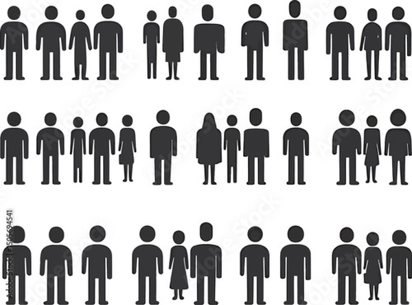 Fototapeta Various silhouettes of people representing diversity and unity in society.
