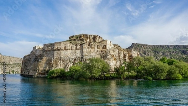 Obraz Panorama of Rumkale on the right bank of the Euphrates River in Gaziantep, Turkey.