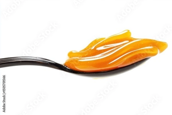 Fototapeta Golden honey on a spoon, a sweet treat displayed on white background