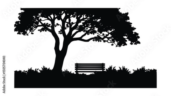 Fototapeta tree silhouette vector with bench
