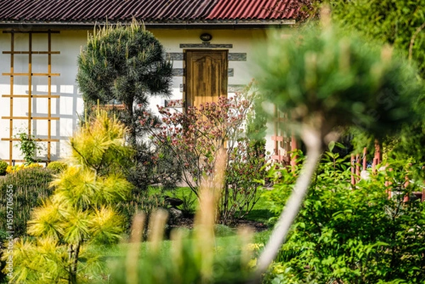 Obraz A very beautiful garden house in a neat and tidy allotment in summer. Gardening, allotments, urban gardening