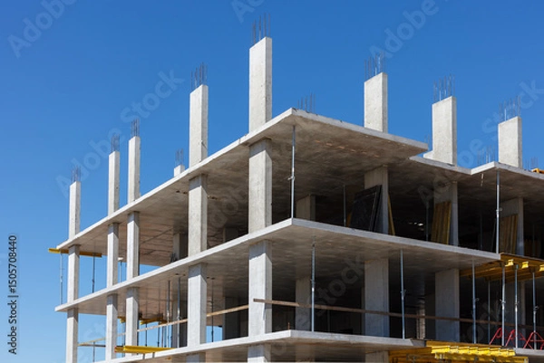 Fototapeta Reinforced concrete frame of a building under construction