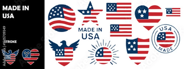 Obraz Made in USA Label Icon – American Product Tag Vector