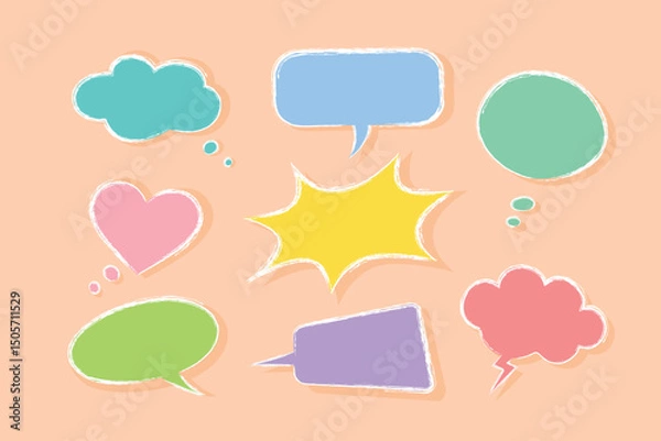 Obraz Bright fun cartoon speech balloons in sketch style and trendy colors, for ads, social media etc.