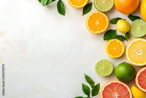 Obraz Vibrant Citrus Fruit Arrangement Oranges, Limes, Lemons & Grapefruit on White Background