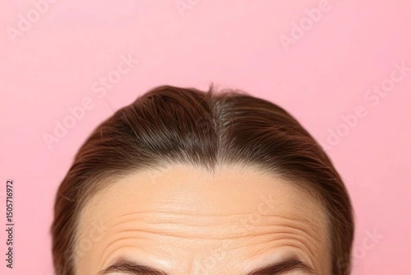 Fototapeta Woman forehead with deep wrinkles showing aging effects