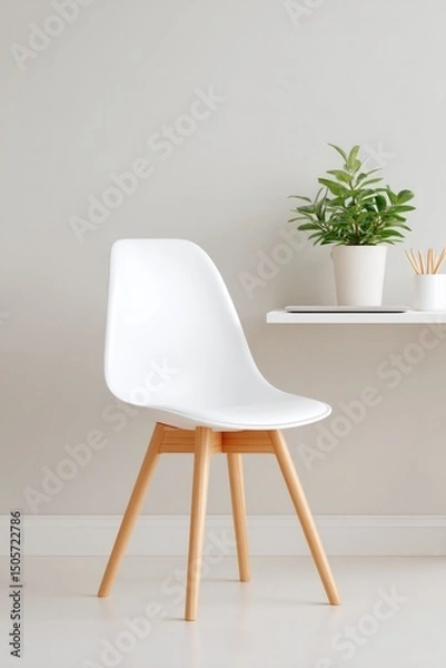 Obraz clean image showcases minimalist home office with sleek furniture ambient lighting and ample copy space