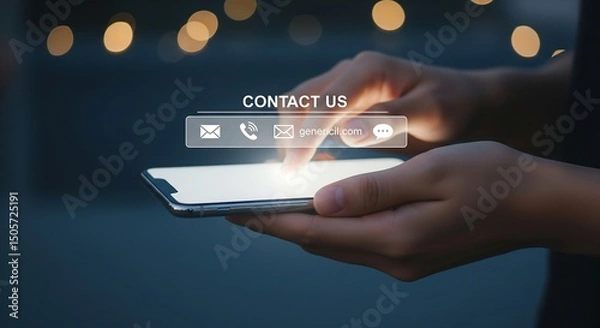 Fototapeta Person using a smartphone to connect for assistance and contacting customer support.
