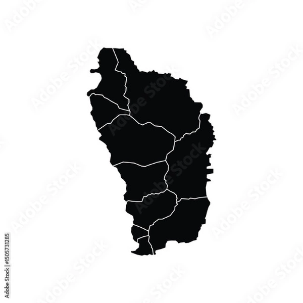 Fototapeta Flat Dominica map with division to region. Dominica map isolated on white background. Vector illustration